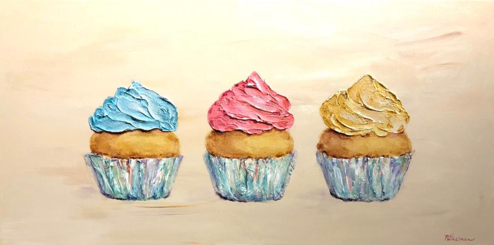 Three Fun Cupcakes by Nadia Lassman - ARTIST SHOWING ONSITE AT THE GALLERY