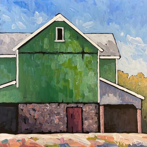Green Barn (Stillfields) by Jennifer Woodburn - Artist Showing Onsite At the Gallery