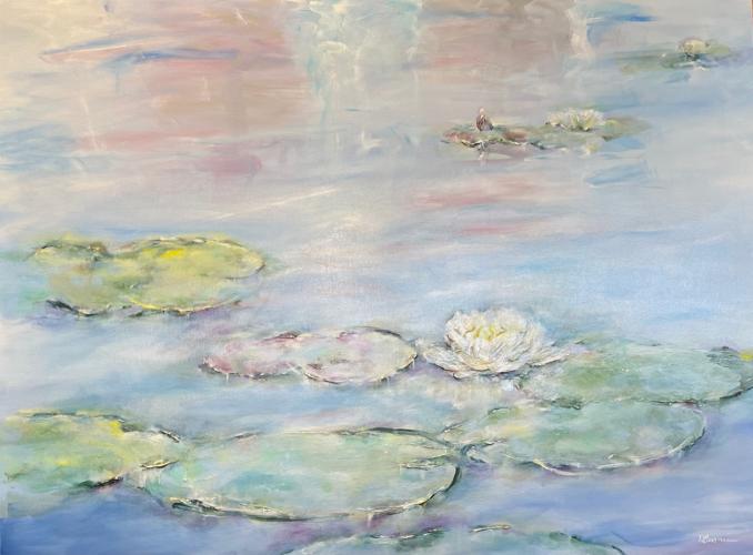 White Water Lily Dancing In the Pond by Nadia Lassman - ARTIST SHOWING ONSITE AT THE GALLERY